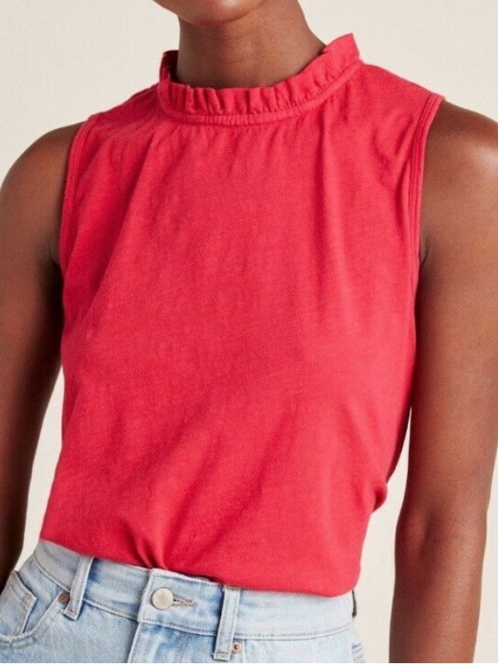 Anthropologie T.La Theia Ruffle Tank Top XS Red Sleeveless High Neck Feminine
